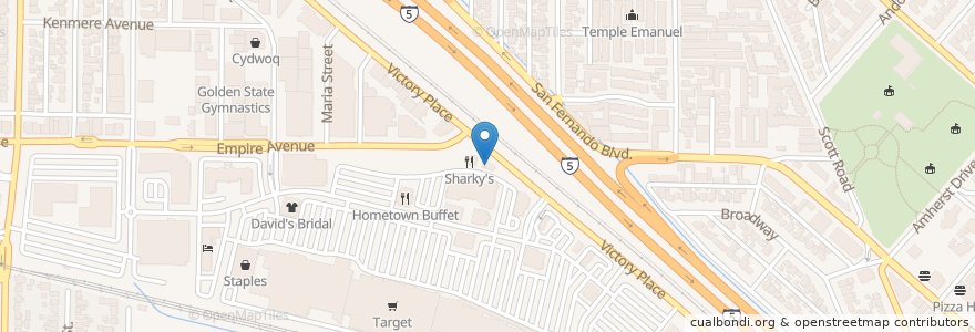 Mapa de ubicacion de Starbucks en Amerika Syarikat, California, Los Angeles County, Burbank.