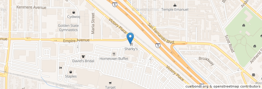Mapa de ubicacion de Sharky's en United States, California, Los Angeles County, Burbank.