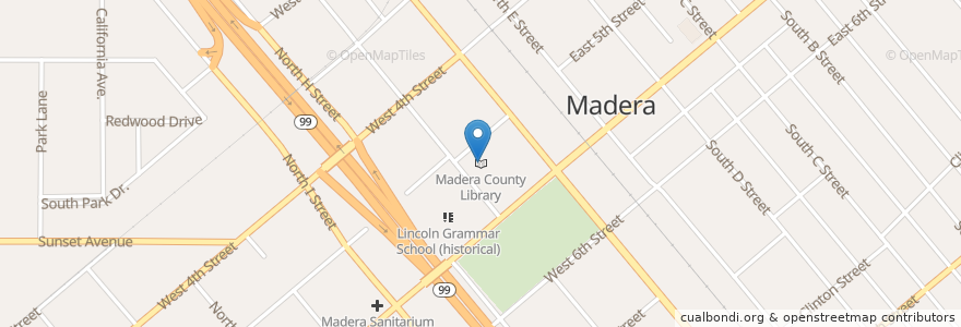 Mapa de ubicacion de Madera County Library en États-Unis D'Amérique, Californie, Madera County.