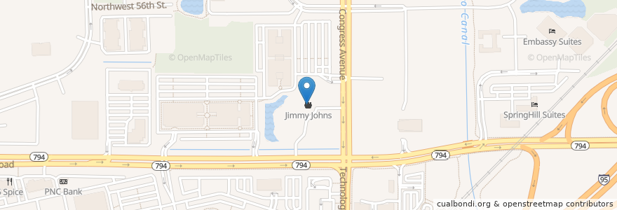 Mapa de ubicacion de Jimmy John's en Соединённые Штаты Америки, Флорида, Palm Beach County, Boca Raton.