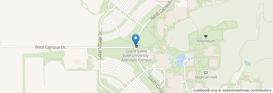Mapa de ubicacion de Grand Valley State University - Allendale Campus en الولايات المتّحدة الأمريكيّة, ميشيغان, Ottawa County, Allendale Charter Township.
