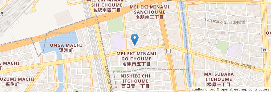 Mapa de ubicacion de 手打ちうどん まつや en Japan, Aichi Prefecture, Nagoya, Nakamura Ward.
