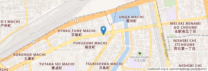 Mapa de ubicacion de 運河通バス亭前公衆 en 日本, 爱知县, 名古屋市, 中村区.