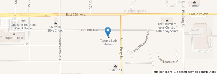Mapa de ubicacion de Temple Beth Shalom en الولايات المتّحدة الأمريكيّة, واشنطن, Spokane County, Spokane.