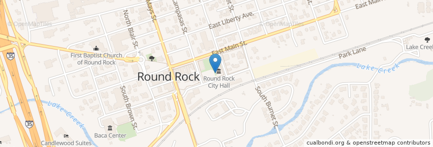 Mapa de ubicacion de Round Rock City Hall en Estados Unidos Da América, Texas, Round Rock, Williamson County.