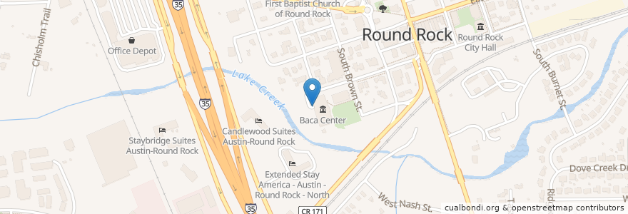 Mapa de ubicacion de Baca Center Parking Garage en 미국, 텍사스, Round Rock, Williamson County.