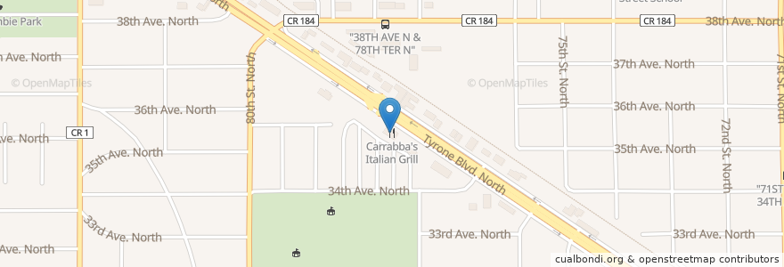 Mapa de ubicacion de Carrabba's Italian Grill en 美利坚合众国/美利堅合眾國, 佛罗里达州/佛羅里達州, Pinellas County, St. Petersburg.