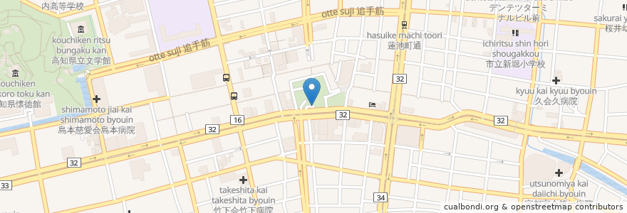 Mapa de ubicacion de 中央公園地下駐車場 en 일본, 고치현, 고치시.