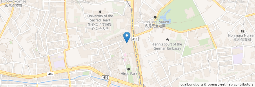 Mapa de ubicacion de ケンタッキーフライドチキン en 일본, 도쿄도, 미나토, 広尾.