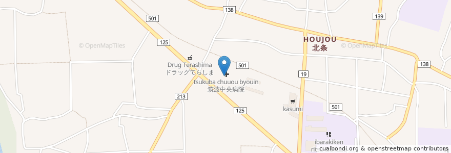 Mapa de ubicacion de 筑波中央病院 en 日本, 茨城県, つくば市.