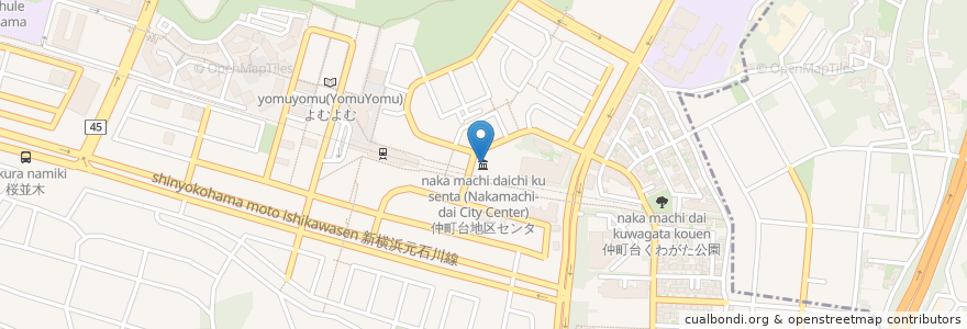 Mapa de ubicacion de 仲町台地区センタ(Nakamachi-dai City Center) en Japan, 神奈川県, Yokohama, 都筑区.
