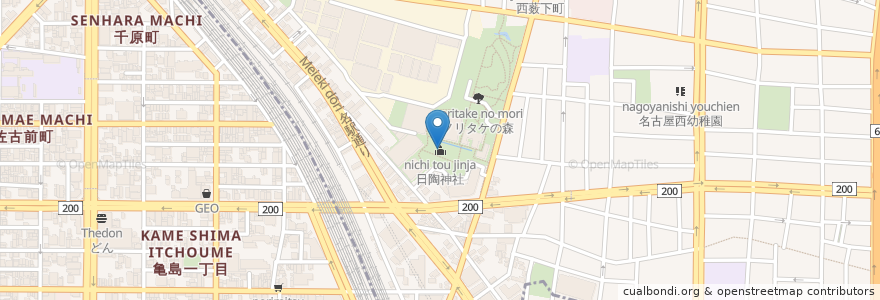 Mapa de ubicacion de 日陶神社 en Japon, Préfecture D'Aichi, 名古屋市, 中村区.