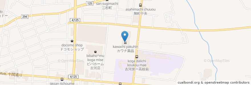 Mapa de ubicacion de カワチ薬品 en Japan, Präfektur Ibaraki, 古河市.