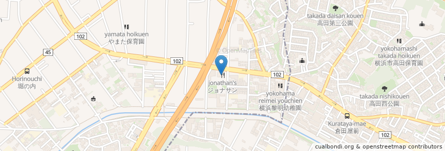 Mapa de ubicacion de ジョナサン en Japan, Präfektur Kanagawa, Yokohama, 港北区, 都筑区.