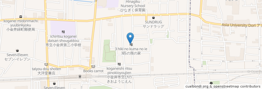 Mapa de ubicacion de 3匹の熊の家 en 日本, 东京都/東京都, 小金井市.