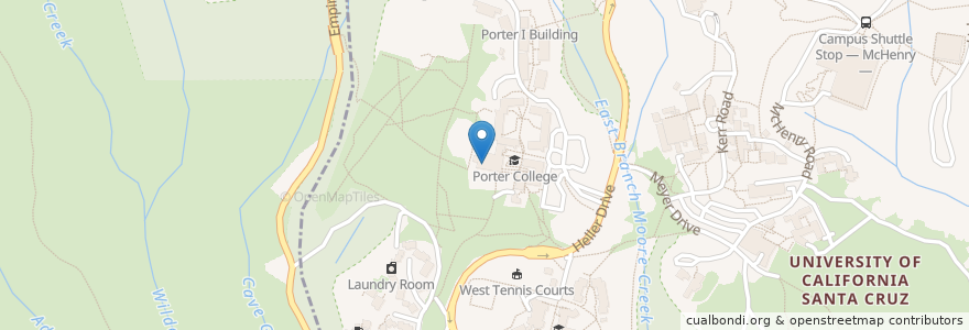 Mapa de ubicacion de Porter/Kresge Dining Hall en 美利坚合众国/美利堅合眾國, 加利福尼亚州/加利福尼亞州, 圣塔克鲁兹县, 圣塔克鲁兹.