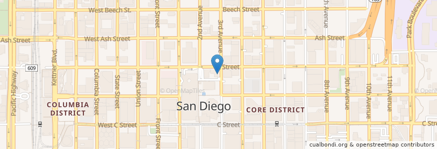 Mapa de ubicacion de Al Teatro Panini Grill en 미국, 캘리포니아주, San Diego County, San Diego.