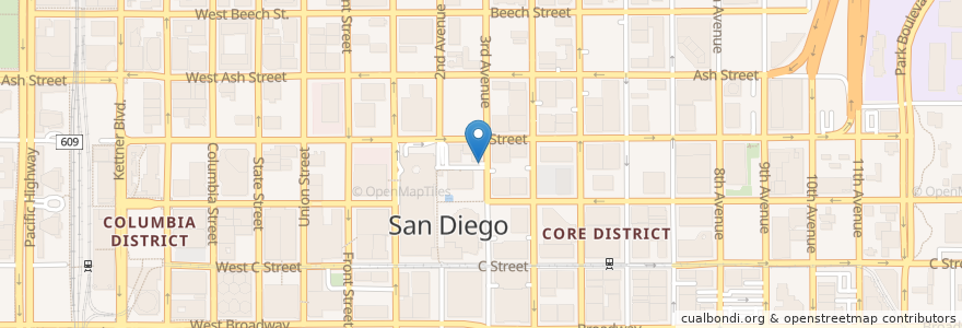 Mapa de ubicacion de Civic Center Plaza parking lot en 미국, 캘리포니아주, San Diego County, San Diego.