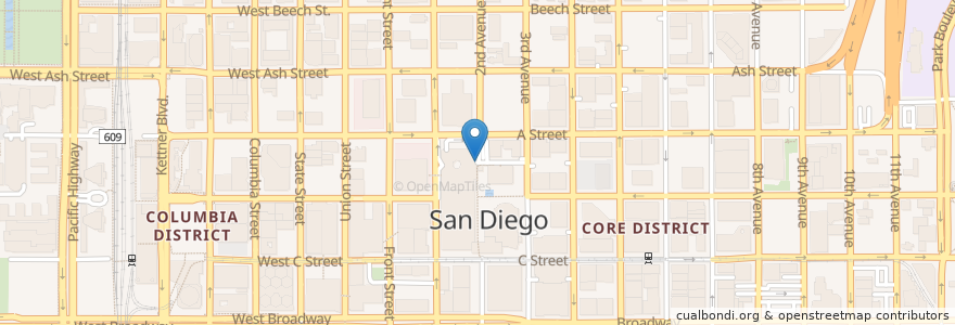 Mapa de ubicacion de San Diego Concourse parking lot en アメリカ合衆国, カリフォルニア州, San Diego County, San Diego.
