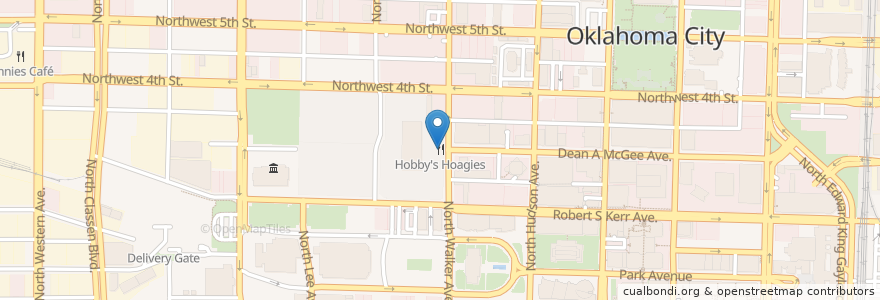 Mapa de ubicacion de Hobby's Hoagies en アメリカ合衆国, オクラホマ州, Oklahoma City, Oklahoma County.