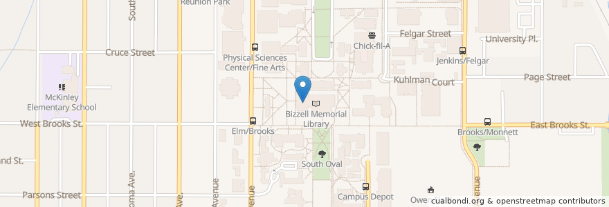 Mapa de ubicacion de The Bookmark en 美利坚合众国/美利堅合眾國, 俄克拉何马州 / 奧克拉荷馬州, Cleveland County, Norman.