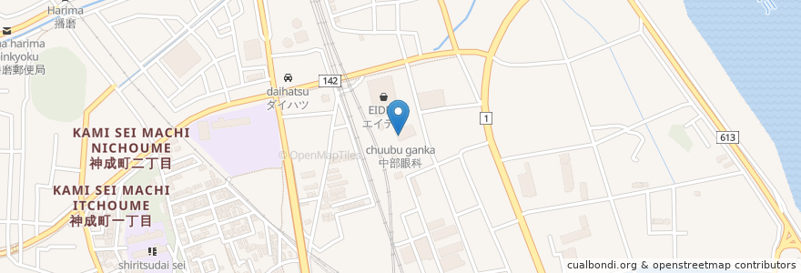 Mapa de ubicacion de 中部眼科 en Japão, 三重県, 桑名市.