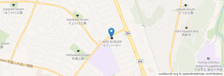 Mapa de ubicacion de モスバーガー en 日本, 茨城県, 守谷市.