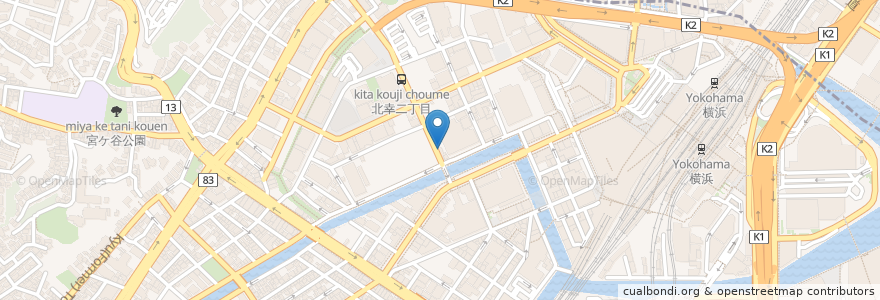 Mapa de ubicacion de 炭焼焼肉酒家 牛角 en Japan, Präfektur Kanagawa, Yokohama, 西区, 神奈川区.