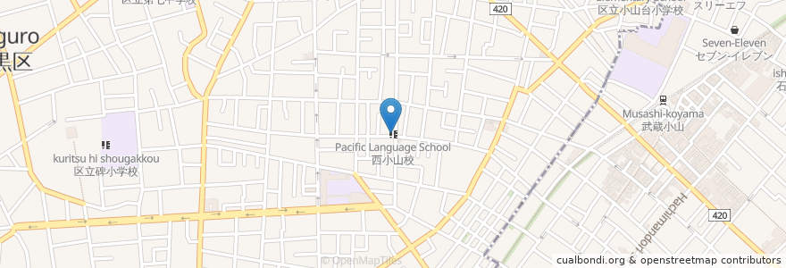 Mapa de ubicacion de PLS 西小山校 en 日本, 东京都/東京都, 目黒区.