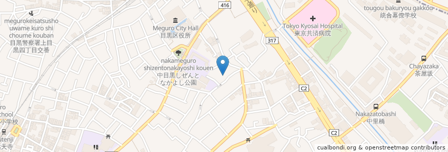 Mapa de ubicacion de 八幡神社 en 日本, 東京都, 目黒区.