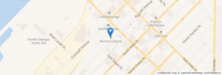 Mapa de ubicacion de Rumors Cabaret en Соединённые Штаты Америки, Вашингтон, Whatcom County, Беллингхэм.