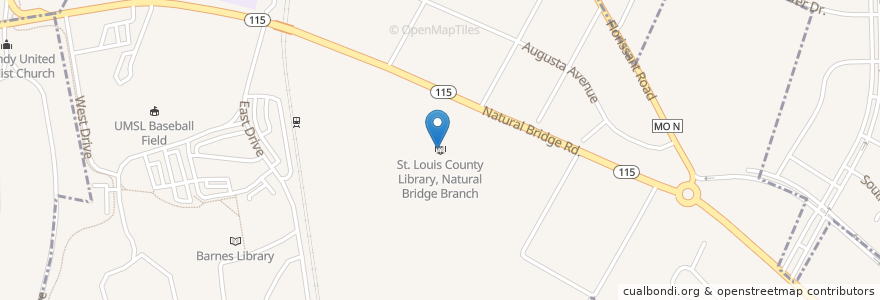 Mapa de ubicacion de St. Louis County Library, Natural Bridge Branch en アメリカ合衆国, ミズーリ州, Saint Louis County.