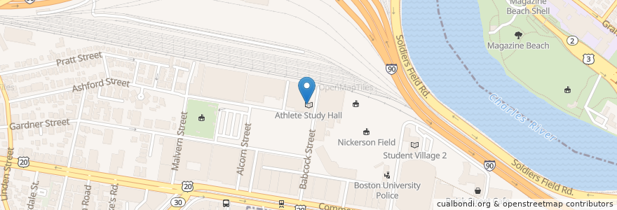 Mapa de ubicacion de Athlete Study Hall en Estados Unidos De América, Massachusetts, Suffolk County, Boston.