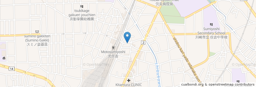 Mapa de ubicacion de 日高屋 en 일본, 가나가와현, 川崎市, 中原区.