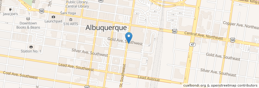 Mapa de ubicacion de The Box Performance Space en Verenigde Staten, Nieuw-Mexico, Bernalillo County, Albuquerque.