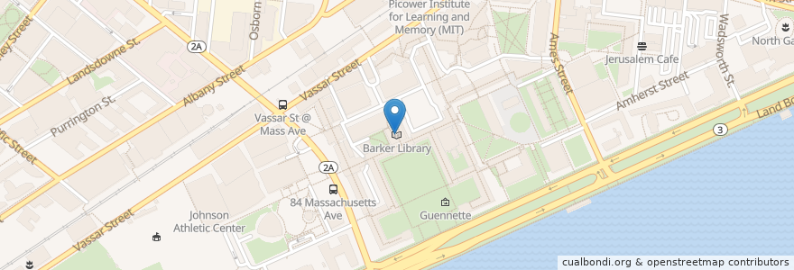 Mapa de ubicacion de Barker Library en Amerika Birleşik Devletleri, Massachusetts, Middlesex County, Cambridge.
