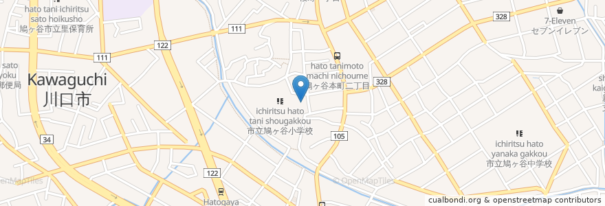 Mapa de ubicacion de 鳩ケ谷 氷川神社 en Japão, 埼玉県, 川口市.