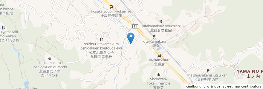 Mapa de ubicacion de 山中稲荷社 en 日本, 神奈川縣, 镰仓.