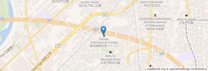 Mapa de ubicacion de 港北国際交流ラウンジ en Japon, Préfecture De Kanagawa, 横浜市, 港北区.