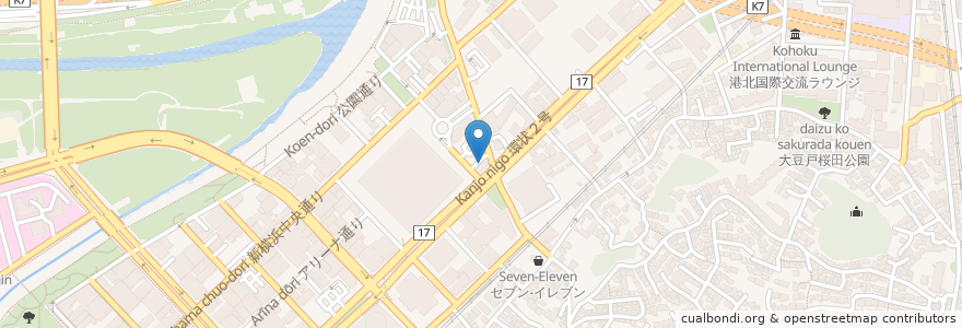 Mapa de ubicacion de 洋麺屋 五右衛門 en Japonya, 神奈川県, 横浜市, 港北区.