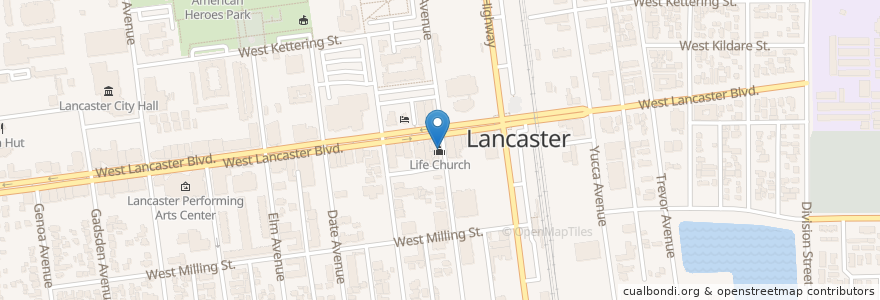 Mapa de ubicacion de Life Church en Amerika Syarikat, California, Los Angeles County, Lancaster, Lancaster.