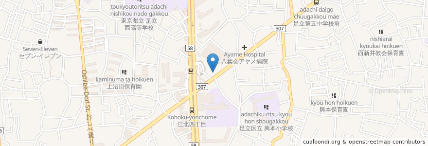 Mapa de ubicacion de 城北信用金庫 en 日本, 東京都, 足立区.
