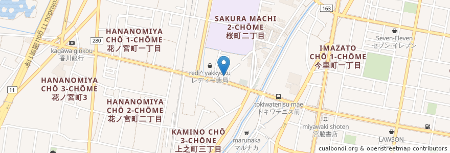 Mapa de ubicacion de 博多らーめん喜楽 en Япония, Кагава, 高松市.