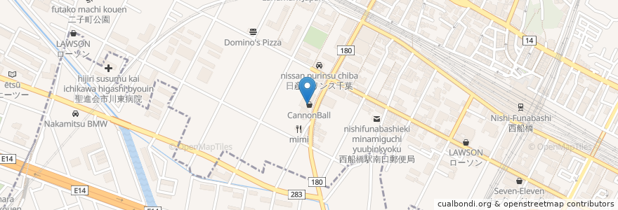Mapa de ubicacion de キャノンボール en ژاپن, 千葉県, 船橋市.