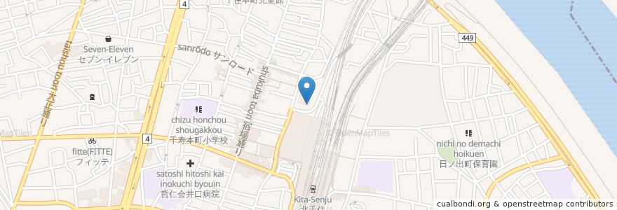 Mapa de ubicacion de 北千住駅前駐輪場 en Japonya, 東京都, 足立区.
