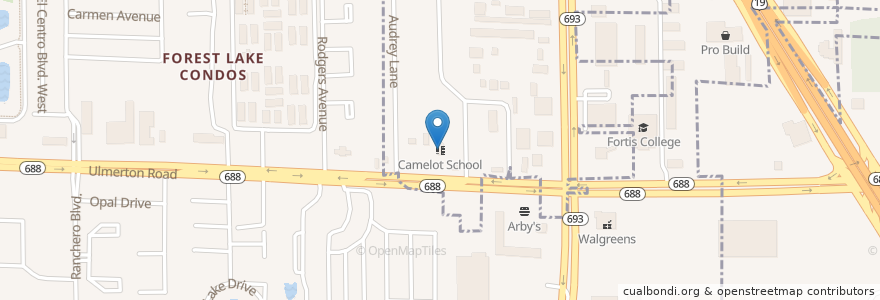 Mapa de ubicacion de Camelot School en 美利坚合众国/美利堅合眾國, 佛罗里达州/佛羅里達州, Pinellas County, Largo.