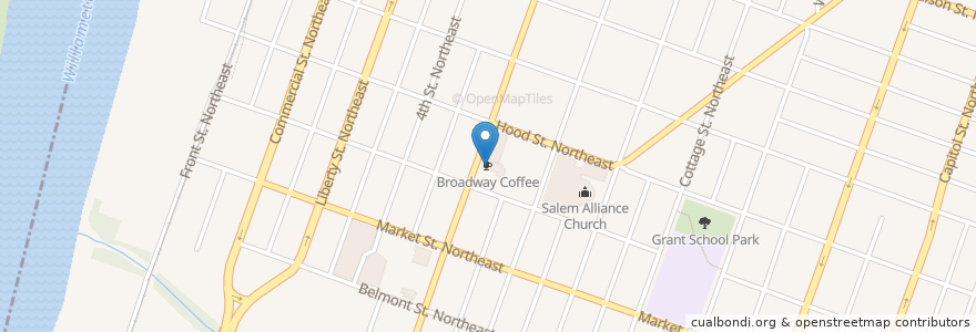 Mapa de ubicacion de Broadway Coffee en アメリカ合衆国, オレゴン州, Marion County, Salem.