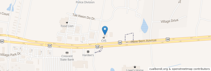 Mapa de ubicacion de CVS Pharmacy en アメリカ合衆国, ノースカロライナ州, Wake County, Knightdale.