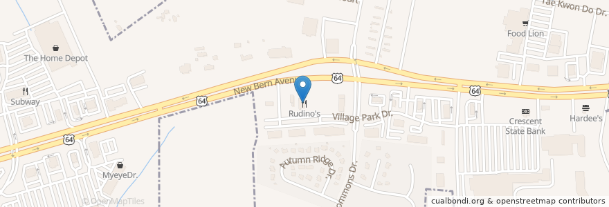 Mapa de ubicacion de Rudino's en 미국, 노스캐롤라이나, Wake County, Knightdale.