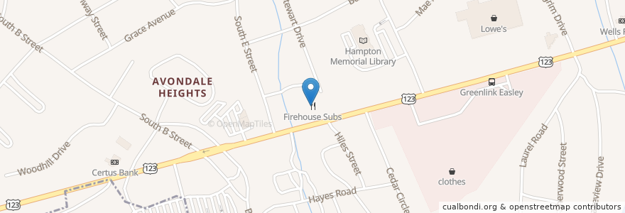 Mapa de ubicacion de Firehouse Subs en Verenigde Staten, South Carolina, Pickens County, Easley.